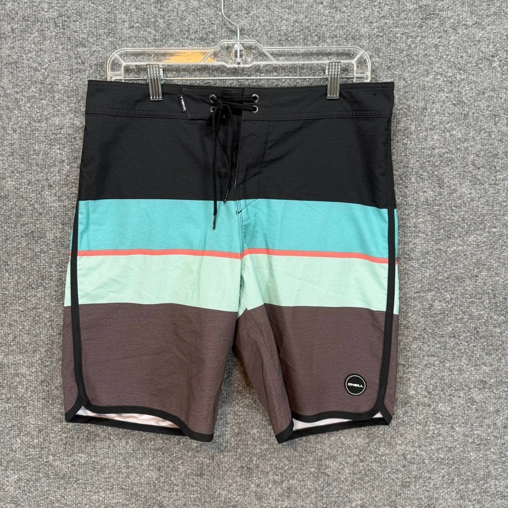 Oneill Board Shorts Mens 31 Blue‎ Striped Performance Swim Trunks Surf Light